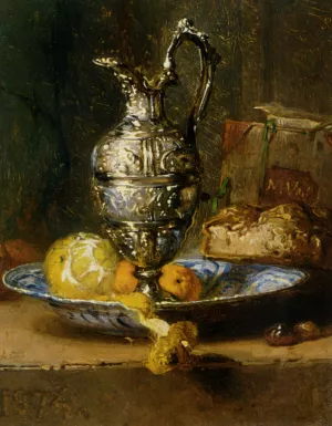 A Still Life with a Lemon, Oranges, Bread, and a Pitcher by Maria Vos Oil Painting