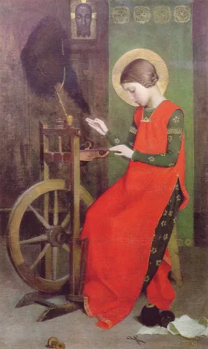 St Elizabeth of Hungary Spinning for the Poor by Marianne Stokes Oil Painting