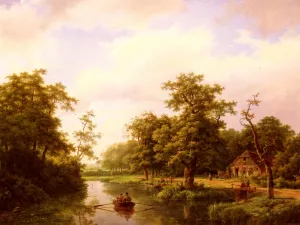 On The Maas by Marinus Adrianus Koekkoek Oil Painting
