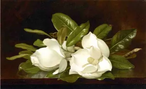 Magnolias on a Wooden Table Oil painting by Martin Johnson Heade