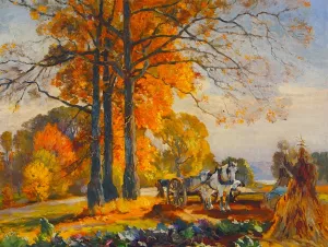 Farmers with Horse Cart by Mathias J Alten Oil Painting