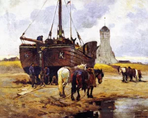 Fishing Boat at Katwick by Mathias J Alten Oil Painting
