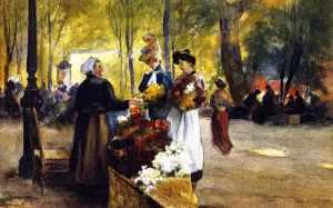 Flower Vendors by Mathias J Alten Oil Painting