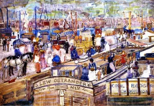 A Dock Scene by Maurice Brazil Prendergast Oil Painting