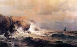 Ship off a Stormy Coast by Mauritz F. H. De Haas Oil Painting
