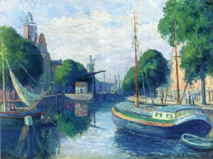 Barges on a Canal at Rotterdam by Maximilien Luce Oil Painting