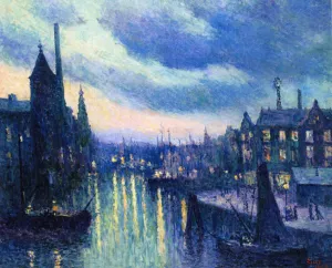 The Port of Rotterdam, Evening by Maximilien Luce Oil Painting