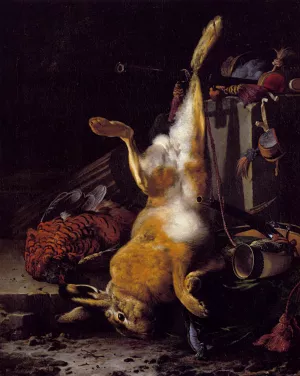 A Still Life Of Dead Game And Hunting Equipment by Melchior Hondecoeter Oil Painting