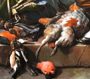 Still-life with Birds (Hunting Gear) - Detail by Melchior De Hondecoeter Oil Painting