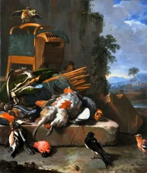 Still Life with Birds (Hunting Gear) by Melchior De Hondecoeter Oil Painting