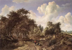 A Wooded Landscape by Meyndert Hobbema Oil Painting
