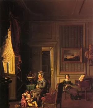 Madame de Vaugelas Marquise de Marniolas and Her Children in an Interior by Michel Philibert Genod Oil Painting