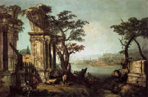 Capriccio with Classical Arch and Goats by Michele Marieschi Oil Painting