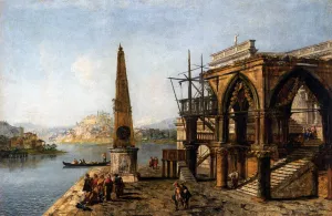 Capriccio with Gothic Building and Obelisk by Michele Marieschi Oil Painting