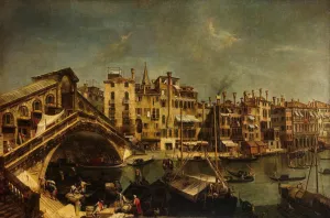 The Rialto Bridge from the Riva del Vin by Michele Marieschi Oil Painting