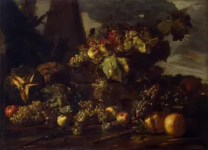 Still-Life with Grapes by Michele Pace Del Campidoglio Oil Painting