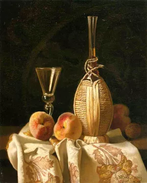 Still Life with Peaches and Wine by Milne Ramsey Oil Painting
