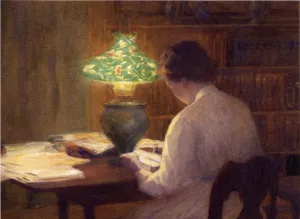 The Evening Lamp by Mina Fonda Ochtman Oil Painting