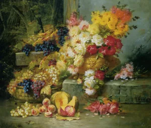 Still Life with Grapes by Modeste Carlier Oil Painting