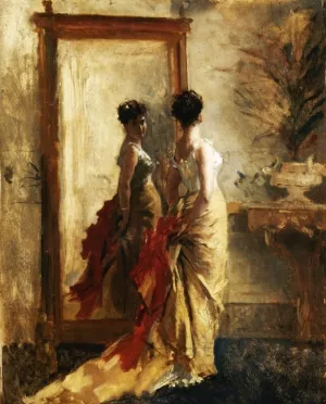 Woman in front of a Mirror by Mose Bianchi Oil Painting