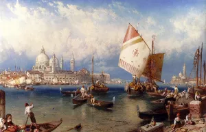 A Market Day On The Giudecca, Venice by Myles Birket Foster Oil Painting