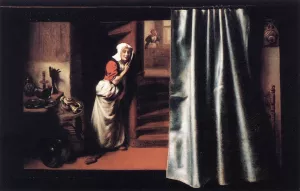Eavesdropper with a Scolding Woman by Nicolaes Maes Oil Painting
