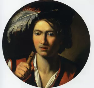 Portrait of a Young Man Bust Length Holding a Flute and Wearing a Feather in His Hat by Nicolas Regnier Oil Painting