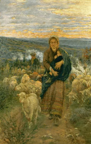 Shepherdess and Child in the Pasture by Nicolo Cannicci Oil Painting