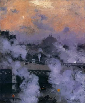 The Pont de l'Europe at Night by Norbert Goeneutte Oil Painting