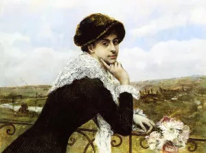 Woman on a Balcony by Norbert Goeneutte Oil Painting