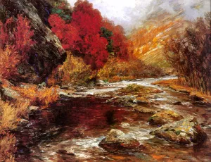 A River in an Autumnal Landscape by Olga Wisinger-Florian Oil Painting