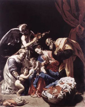 Holy Family with St Elizabeth, the Young St John the Baptist and an Angel by Orazio Borgianni Oil Painting