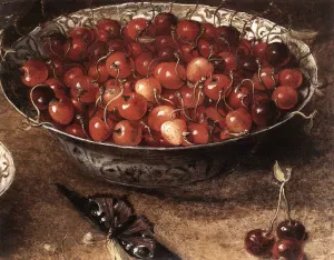 Still-Life with Cherries and Strawberries in China Bowls Detail by Osias Beert Oil Painting