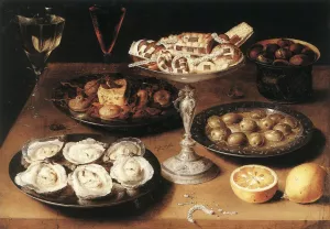 Still-Life with Oysters and Pastries by Osias Beert Oil Painting
