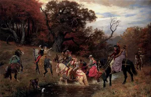 Crossing The Ford by Otto Bache Oil Painting