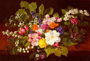 A Bouquet Of Spring Flowers On A Ledge Oil painting by Otto Didrik Ottesen