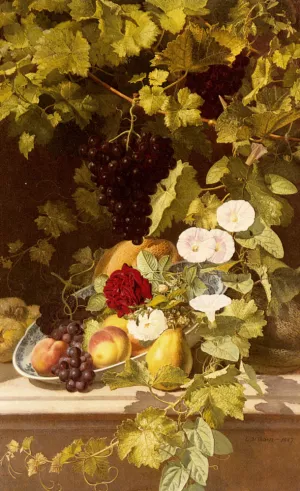 A Still Life With Fruit, Flowers And A Vase by Otto Didrik Ottesen Oil Painting