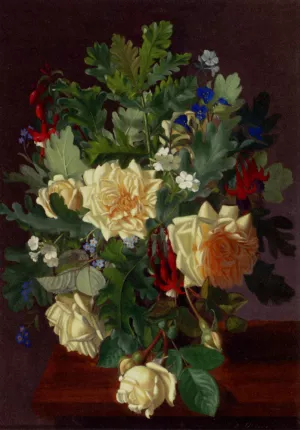 A Still Life With Yellow Roses And Freesia by Otto Didrik Ottesen Oil Painting