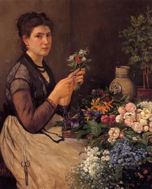 Girl Cutting Flowers by Otto Scholderer Oil Painting