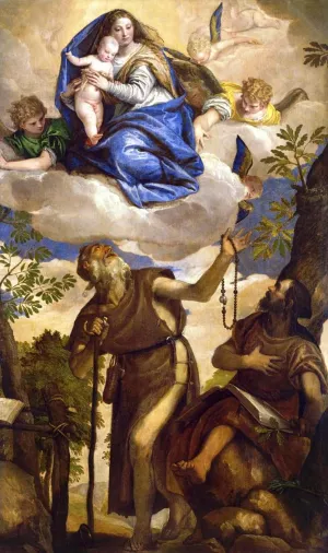 The Virgin and Child with Angels Appearing to Saints Anthony Abbot and Paul, the Hermit by Paolo Veronese Oil Painting