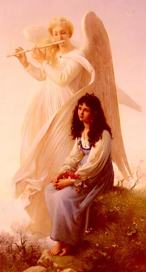 La Jeune Fille A L'ange by Paul Alfred De Curzon Oil Painting