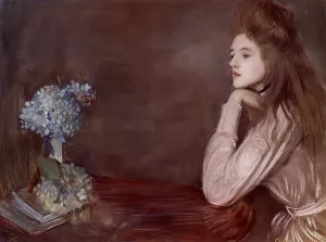 The Lioness with Blue Hydrangeas by Paul Cesar Helleu Oil Painting
