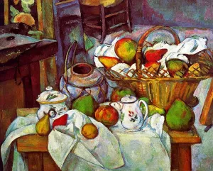 Vessels, Basket and Fruit by Paul Cezanne Oil Painting
