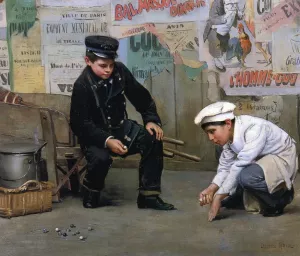 A Game of Marbles by Paul Charles Chocarne-Moreau Oil Painting