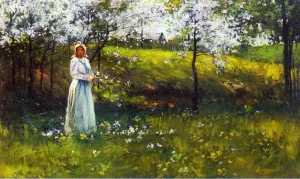 Woman with Apple Blossoms by Paul Cornoyer Oil Painting