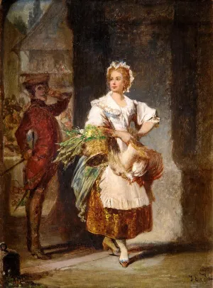 The Beautiful Market Girl by Paul Emanuel Gaisser Oil Painting