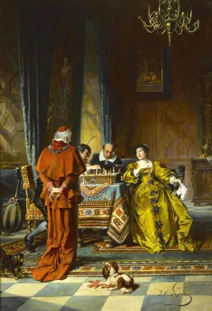 The Chess Game by Paul Emanuel Gaisser Oil Painting