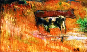 A Cow and Her Calf by Paul Gauguin Oil Painting