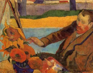 Portrait of Vincent Van Gogh Painting Sunflowers by Paul Gauguin Oil Painting