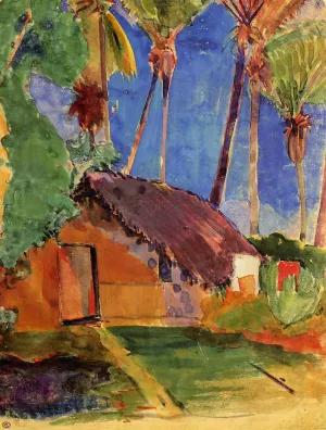 Thatched Hut under Palm Trees by Paul Gauguin Oil Painting